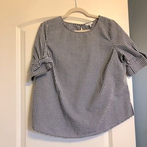 Crown & Ivy Gingham Blouse Top Navy Bows Medium